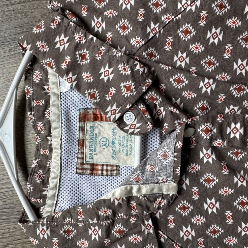 Pathfinder Brown Geometric Button Down Shirt - image 1